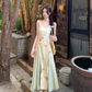 Printed suspender dress Chinese style women's clothing small size big swing v-neck long dress R1708