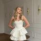 White satin suspenders elegant temperament herringbone design cake skirt short skirt homecoming dress R3887