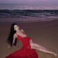 Beach photo shoot red sexy ruffled high slit halter back dress R1583