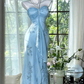 Light green halter neck straps, fitted waist, elegant ball gown R6527