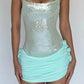 Sequined halter waist sexy light green skirt short skirt homecoming dress R3723