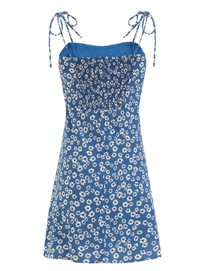 2025 Summer New Blue Floral Daisy Holiday Short Suspender Dress R0968