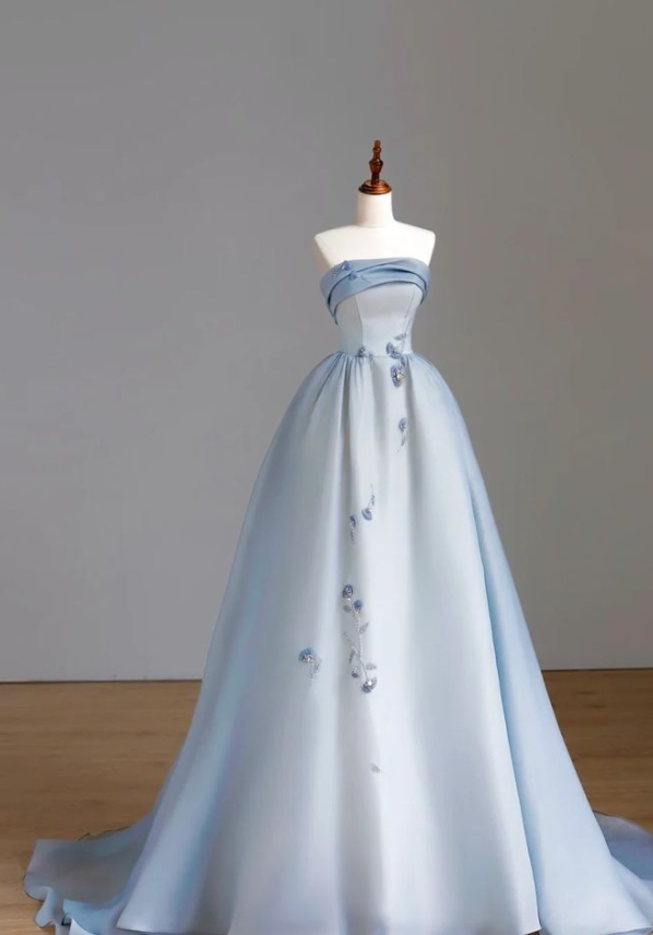 Silky Satin Corset Prom Gown , Elegant Blue Women's Maxi Evening Dress Ball Gown RS2413