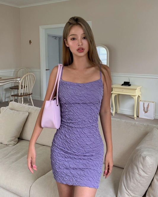 Purple suspenders waist slim short skirt homecoming dress R3215