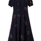 2025 Summer New French Retro Square Neck Black Floral Puff Sleeve Dress R0908