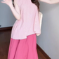 A set of gentle pink striped sleeveless top a-line skirt beautiful suit R0782