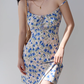 French retro blue floral suspender skirt sexy slim dress hip skirt R2852