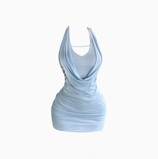 Pure desire style sleeveless halter neck dress 2025 pleated waist hip skirt R1017