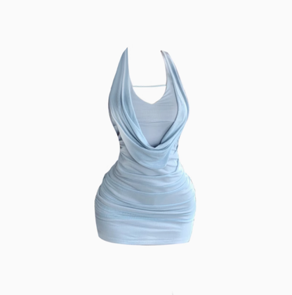 Pure desire style sleeveless halter neck dress 2025 pleated waist hip skirt R1017