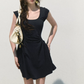 French Style Dark Blue Bodycon Dress High Waist Slim Fit Casual Party Dress R9356