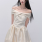 Cream Off The Shoulder Mini Dress Women With Lace Bodice And Satin Skirt R9426