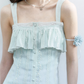 Light Blue Lace Trim Cami Mini Dress Women With Ruffled Neckline And Embroidered Details R9412