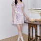 Lavender Floral Print Off The Shoulder Mini Dress Women With Vintage Romantic Style R9403