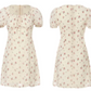 White Floral Print Mini Dress Women With Puff Sleeves And Square Neck R9466