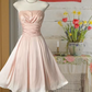 Pink strapless fitted satin mini dress, ball gown R6251