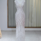 White V-neck sleeveless slim waist tassel sexy long dress bridal dress R5852