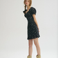 Black Floral Print Mini Dress Women With Puff Sleeves And Lace-Up Back R9477