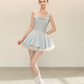 Coquette Bow Square Neck Flounce Dress with Sheer Tulle Layer R9216