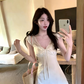 Cream White Sleeveless Bow Front A-Line Dress with Lace Details R9225