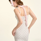 White Coquette V Neck Lace Cami Mini Dress Cute Bow Floral Print Sleeveless Bodycon Party Dress R9297