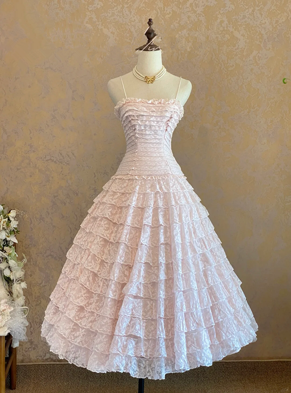 Light pink halter-neck fitted waist cake skirt ball gown, bridal gown R7242