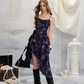 Grunge Style Purple Tie-Dye Cami Dress With Tiered Skirt And Layered Design R9306