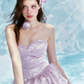 Light Purple Strapless Jacquard Dress with Tiered Tulle Skirt and Bow Detail R9230