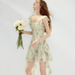 Light Green Floral Print Ruffle Mini Dress Women With Square Neck And Asymmetric Hem R9490