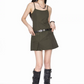 Women Army Green Cargo Dress With Camisole Strap And A Line Skirt R9389