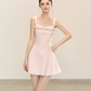 Pink Cami Dress with Front Bow, Square Neck and Back Zipper R9221