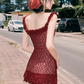 Burgundy Lace Off-Shoulder Mini Dress With Ruffle Trim And Bodycon Fit R9287