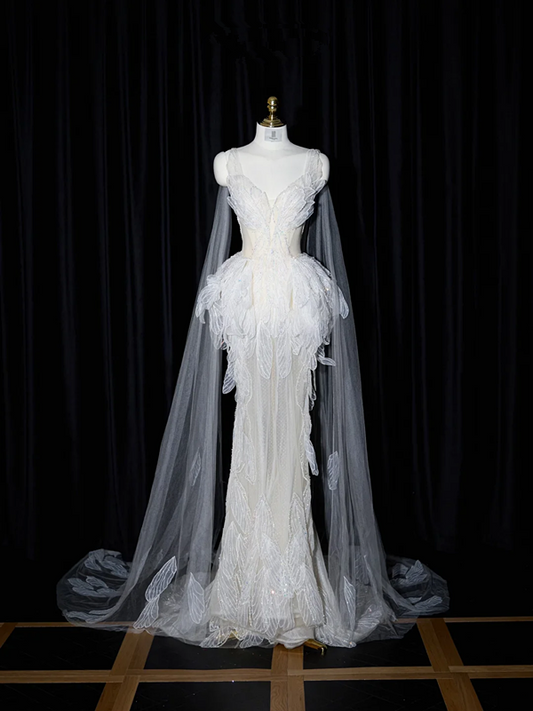 White strapless, fitted, sexy long ball gown/bridal dress R8946