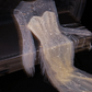 Silver sequined round neck long-sleeved white inner layer fitted waist long ball gown, bridal dress R8796