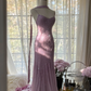 Light purple halter-neck fitted bodycon long ball gown R7725