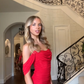 Red one-shoulder slim waist hip skirt homecoming dress R5539