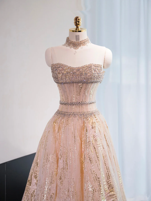Light pink strapless fitted long ball gown, bridal dress R8976