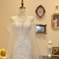 White Strapless Lace-Floral Embellished Waist-Cinched Slim-Fit Sexy Ball Gown, Bridal Gown R7129