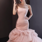 Light pink tube top waist slim hip fishtail sexy long dress ball gown, bridal gown R6031
