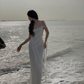 White halter-neck fitted elegant long sexy ball gown R8053