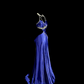 Sexy long ball gown with blue halter neck and exposed waist design R6610