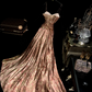 Rose gold halter-neck fitted waist pleated elegant long ball gown R7009