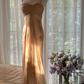 Light brown halter-neck long ball gown R7756
