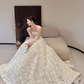 White Strapless Lace Waist Slim Fit Puffy Princess Skirt Bridal Dress R6051