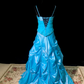 Blue halter-neck fitted long elegant ball gown R8673
