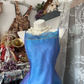 Blue satin fitted waist A-line maxi ball gown R6131