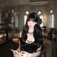 Black suspender satin pleated waist hip skirt homecoming dress R5078