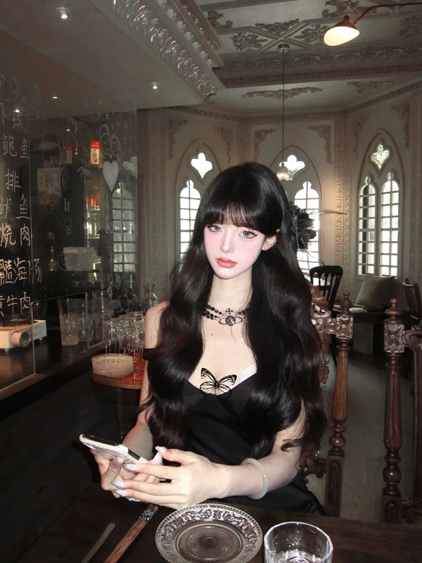 Black suspender satin pleated waist hip skirt homecoming dress R5078