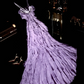 Purple halter-neck, tiered, long ball gown R6969