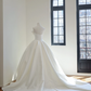 White satin strapless cinched waist ball gown with a full skirt, long ball gown/bridal dress R8481