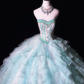 Light blue strapless, fitted waist, full skirt, long ball gown R8677